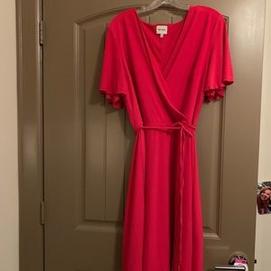Coral Faux Wrap Dress